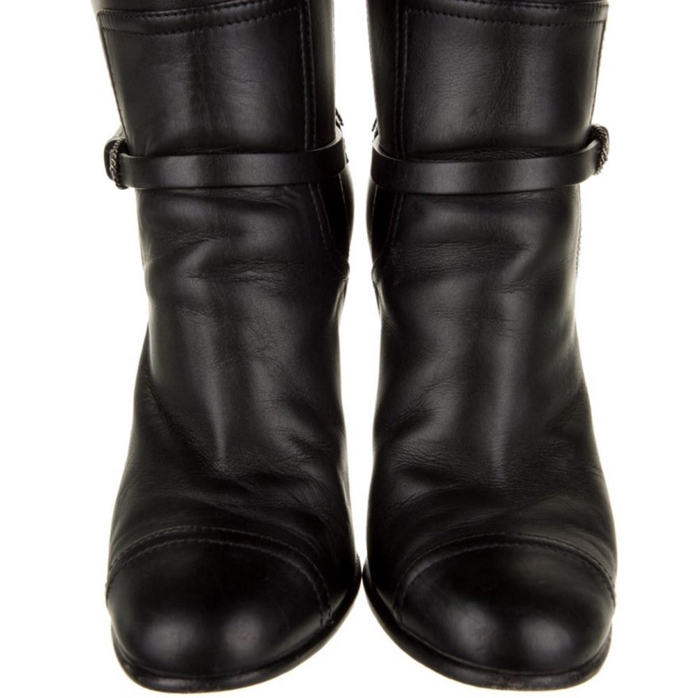 CHANEL Black Leather Ankle Heeled Boots - Picture 2 of 13